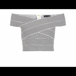 Black Stripe Bandage Bardot Neck Crop Top